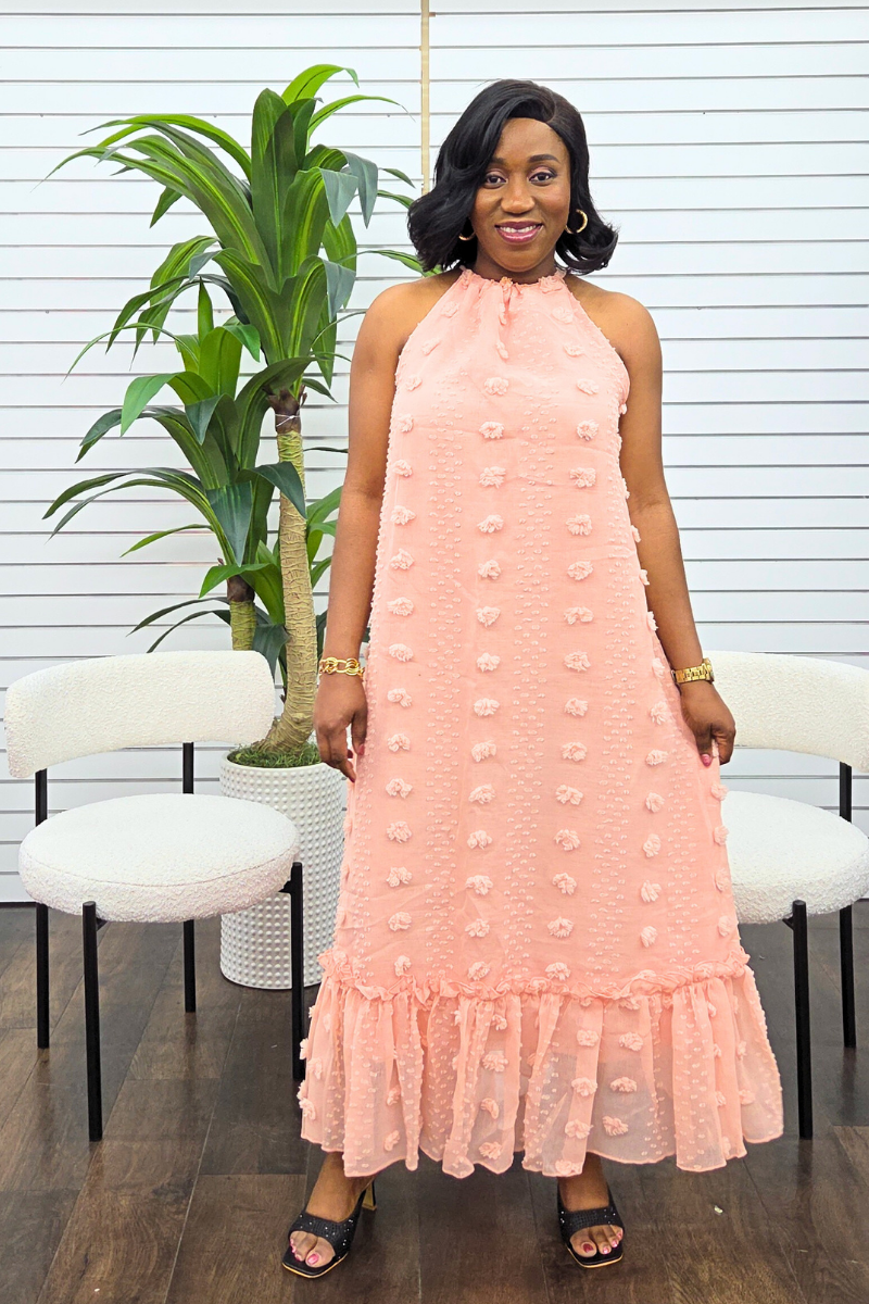 Lila Dobby Maxi Dress - Peach