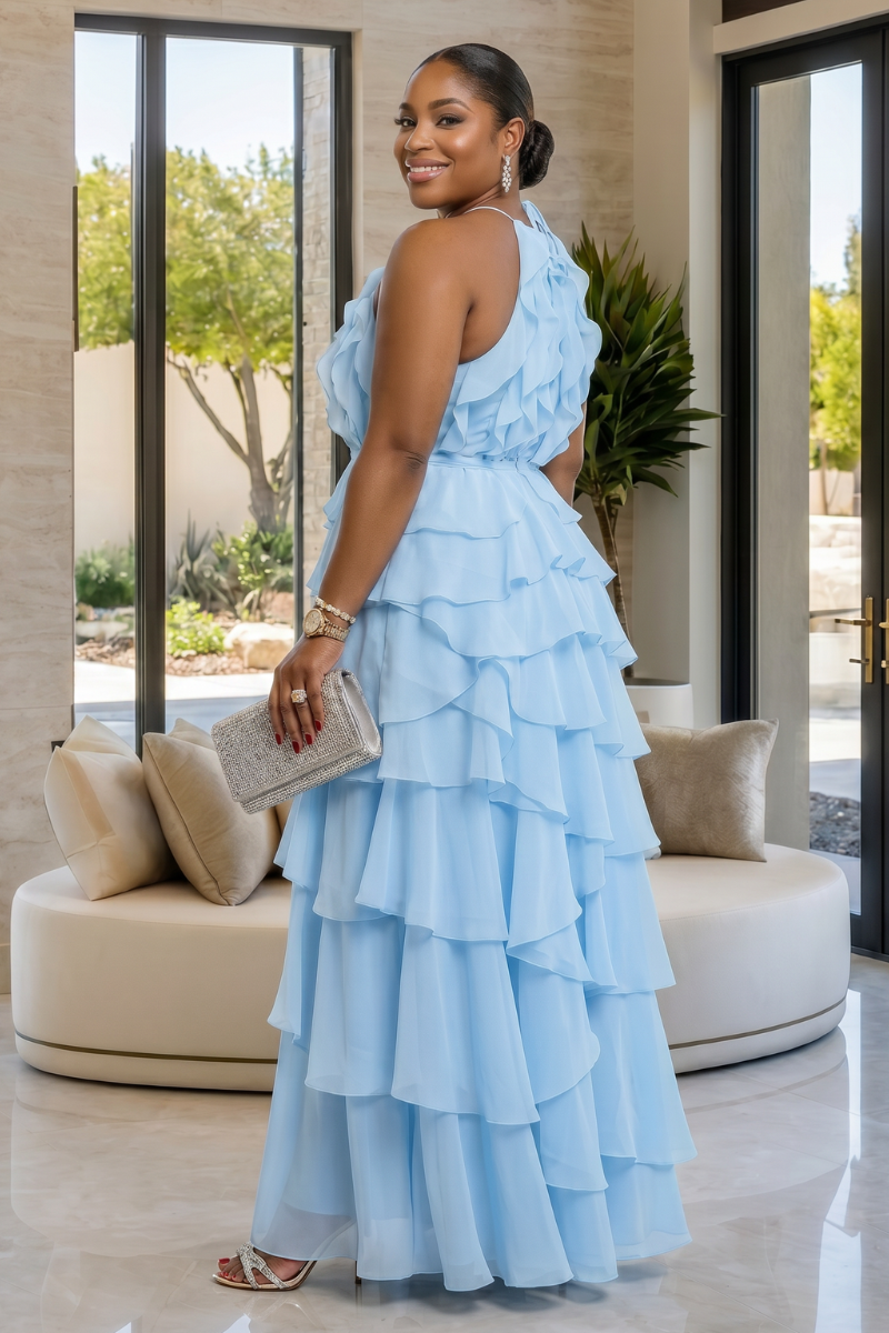 Solenne Ruffle Statement Dress - Blue