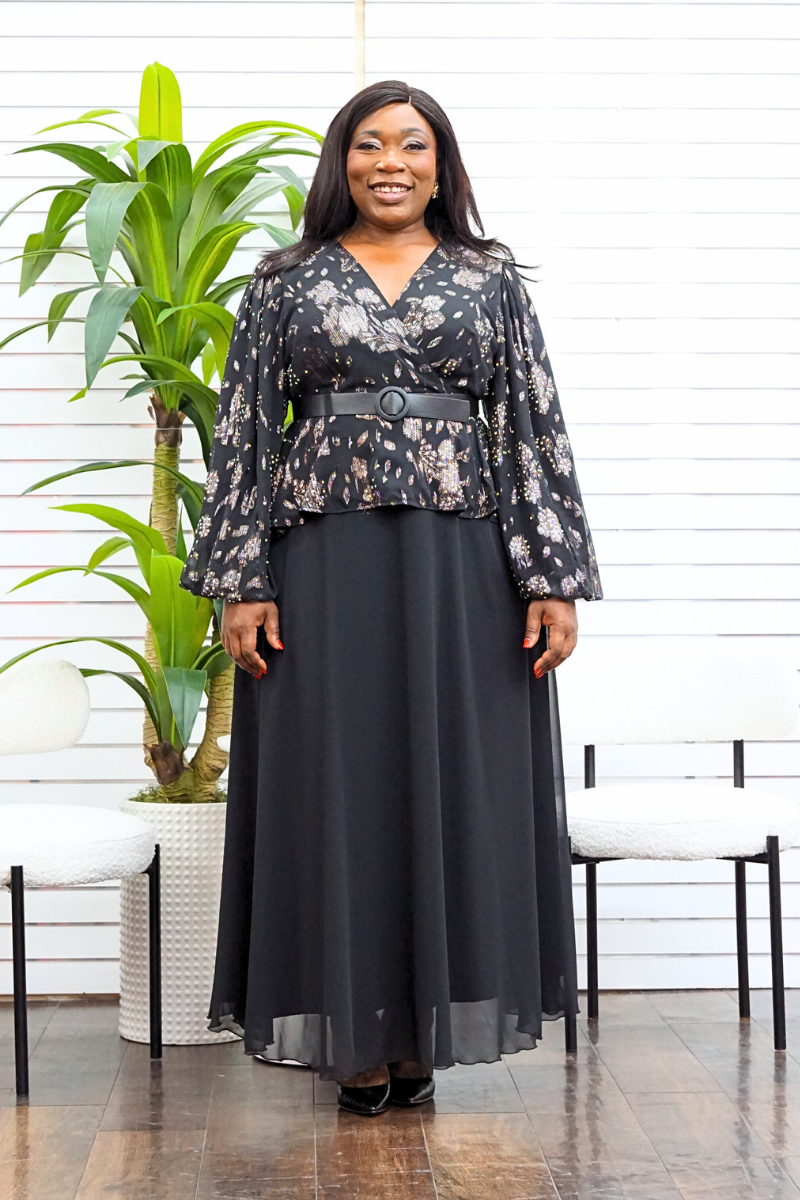 Alba Black Encrusted Peplum Maxi Dress