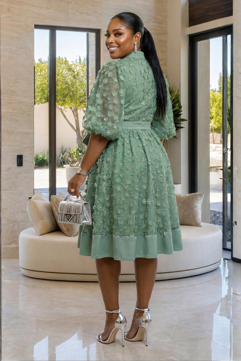 Florienne Petals Midi Dress - Green