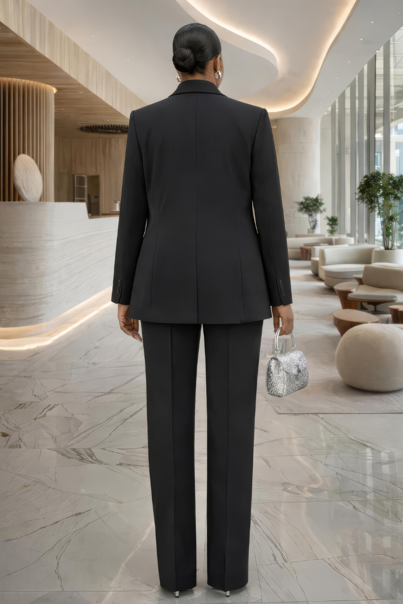 Selene Crystal Encrusted Power Suit Set - Black