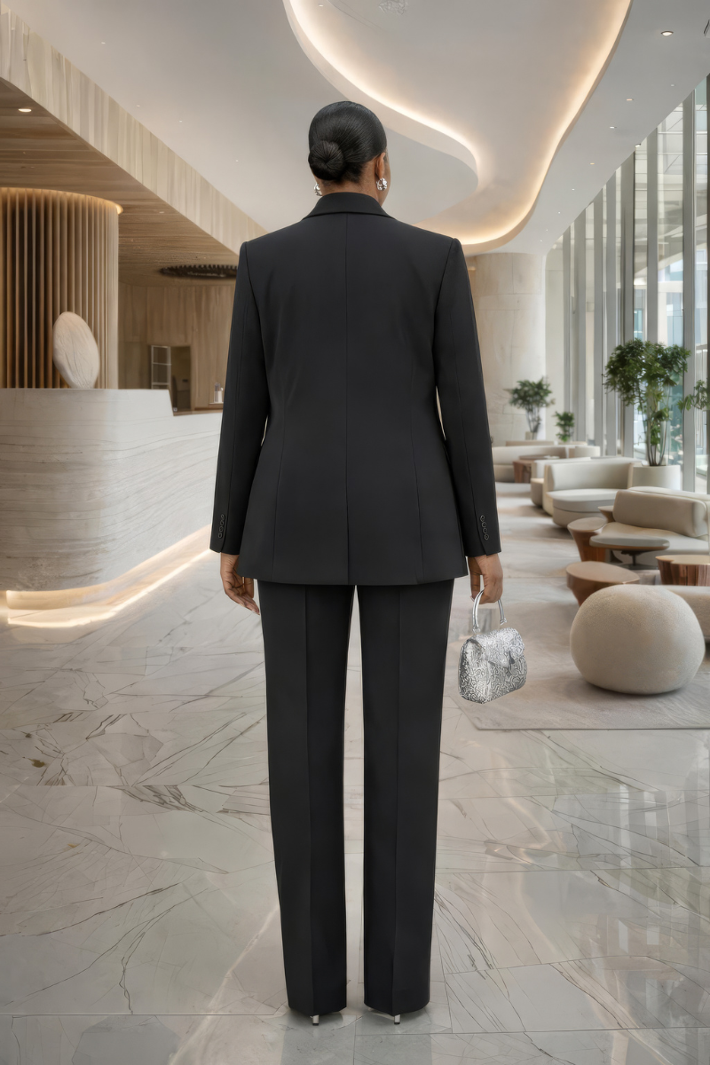 Selene Crystal Encrusted Power Suit Set - Black