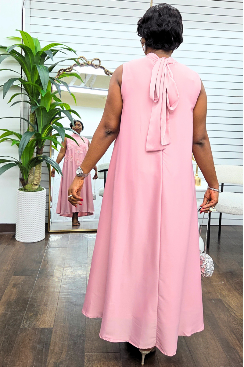 Alexa Silk Floral Patch Dress - Pink