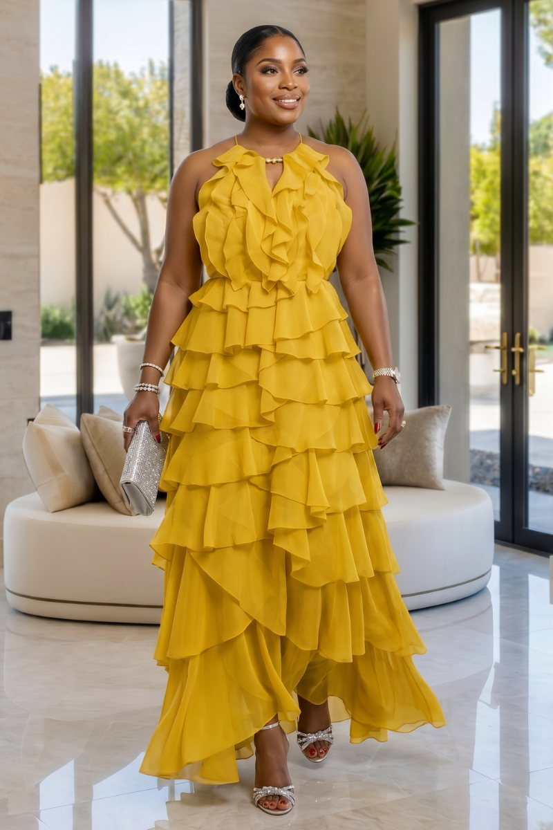 Solenne Ruffle Statement Dress - Blue