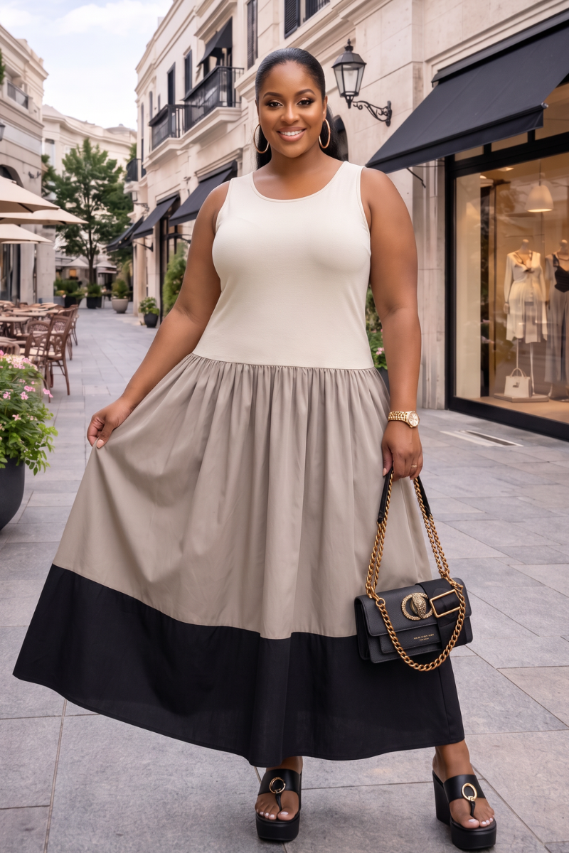 Mabel Colour-Block Sleeveless Maxi Dress