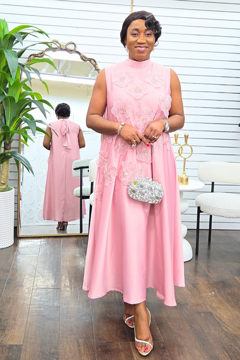 Alexa Silk Floral Patch Dress - Pink