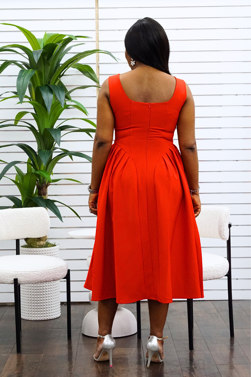 Scarlet Blossom Midi Dress
