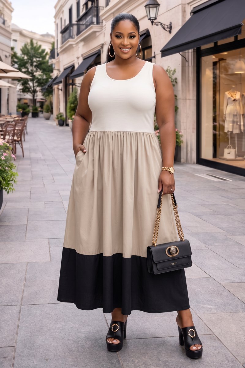 Mabel Colour-Block Sleeveless Maxi Dress