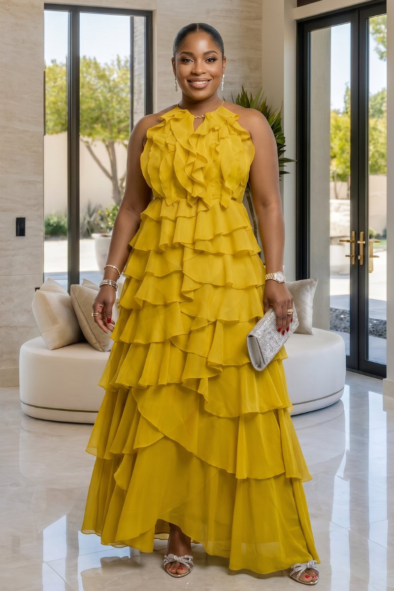 Solenne Ruffle Statement Dress - Blue