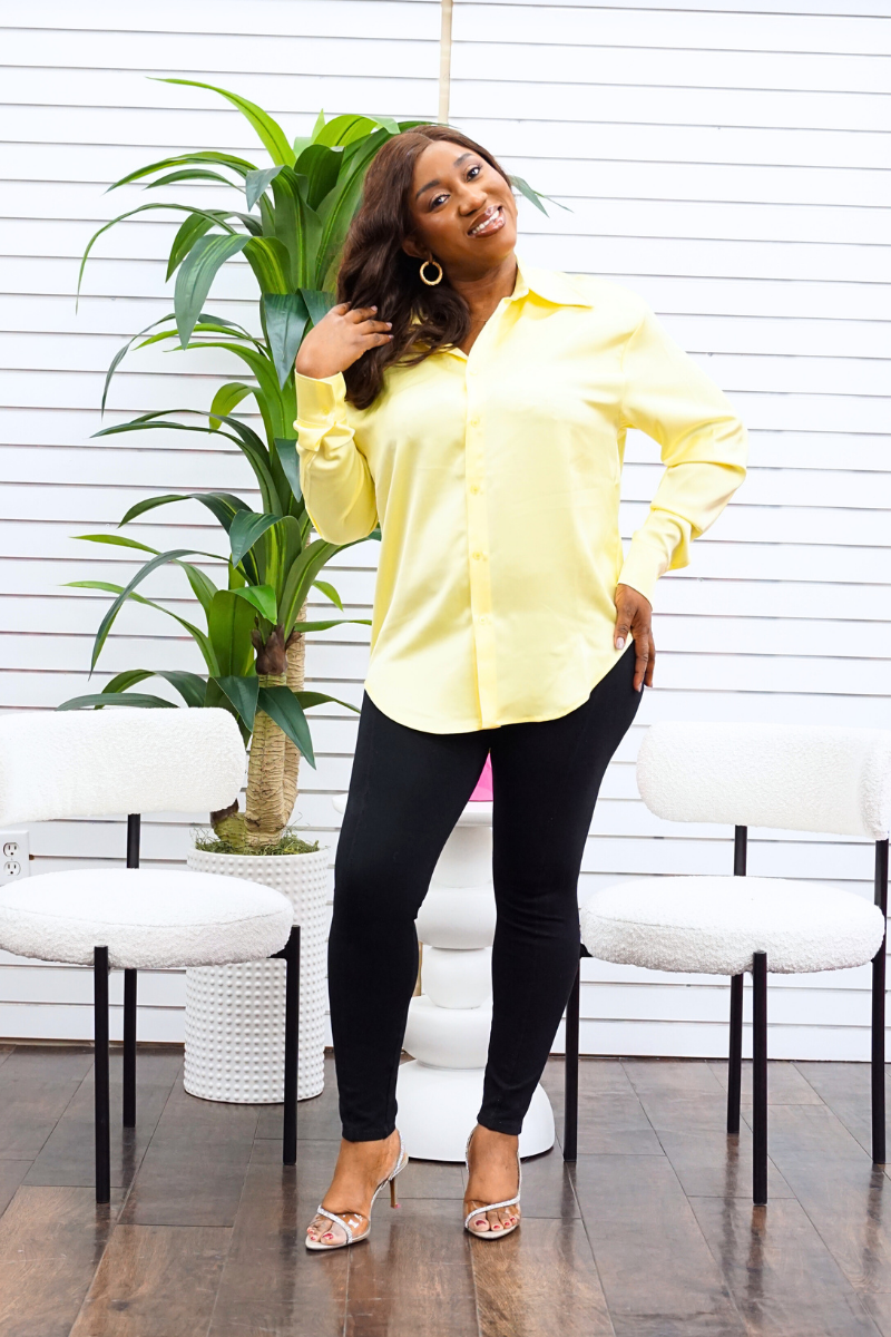 Mila Silk Lace Back Shirt - Yellow