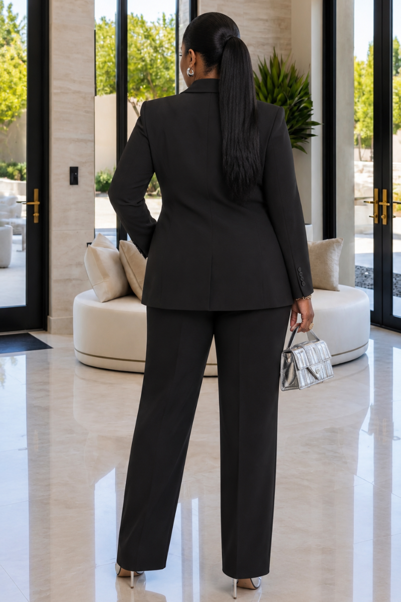 Selene Crystal Encrusted Power Suit Set - Black