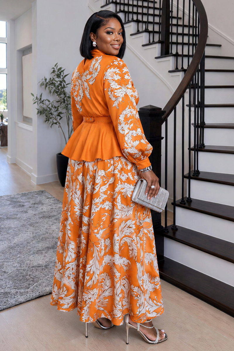 Pearl Belted Peplum Blouse &amp; Skirt Set