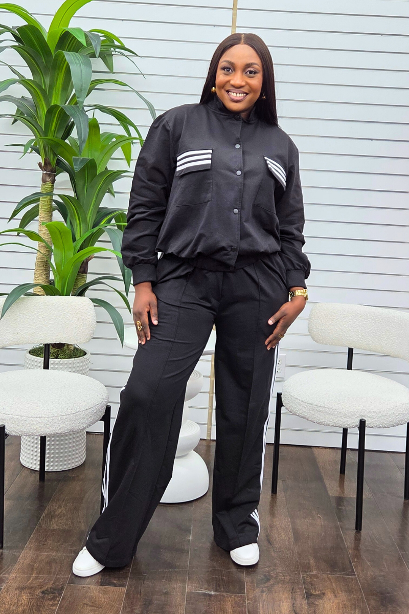 Hanny Black Stripe Jogger Set