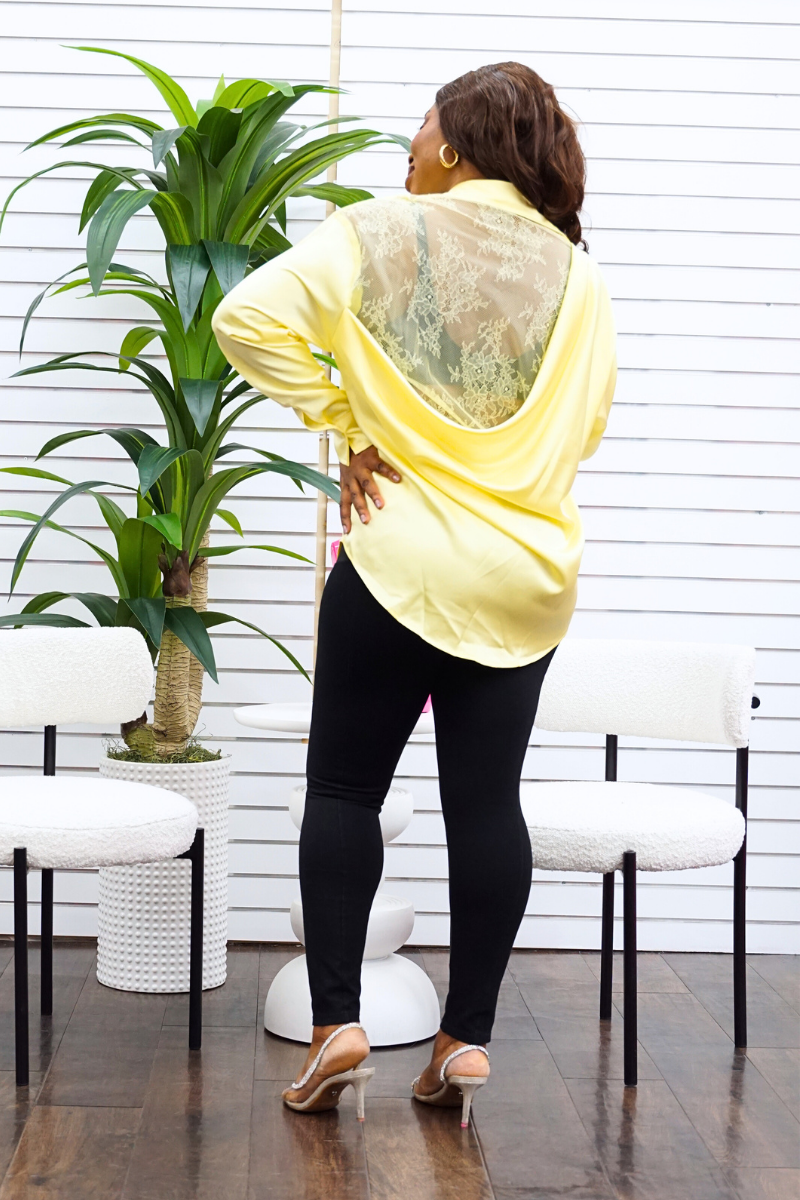 Mila Silk Lace Back Shirt - Yellow