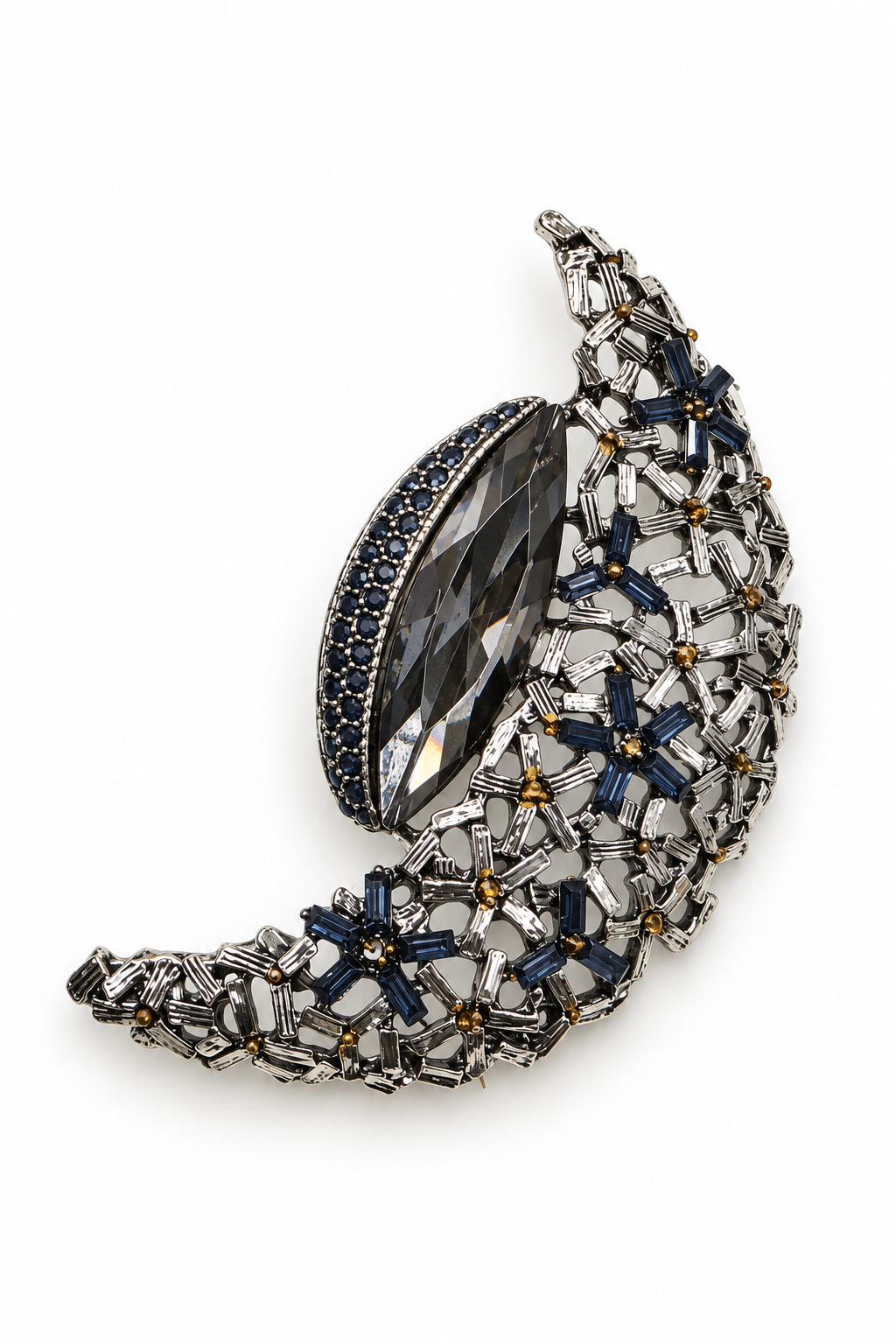 Seraphina Black Crystal Leaf Brooch
