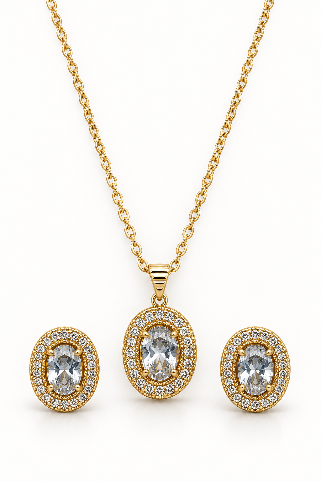 Sorriela Gold Oval Crystal Necklace & Earrings Set for Women