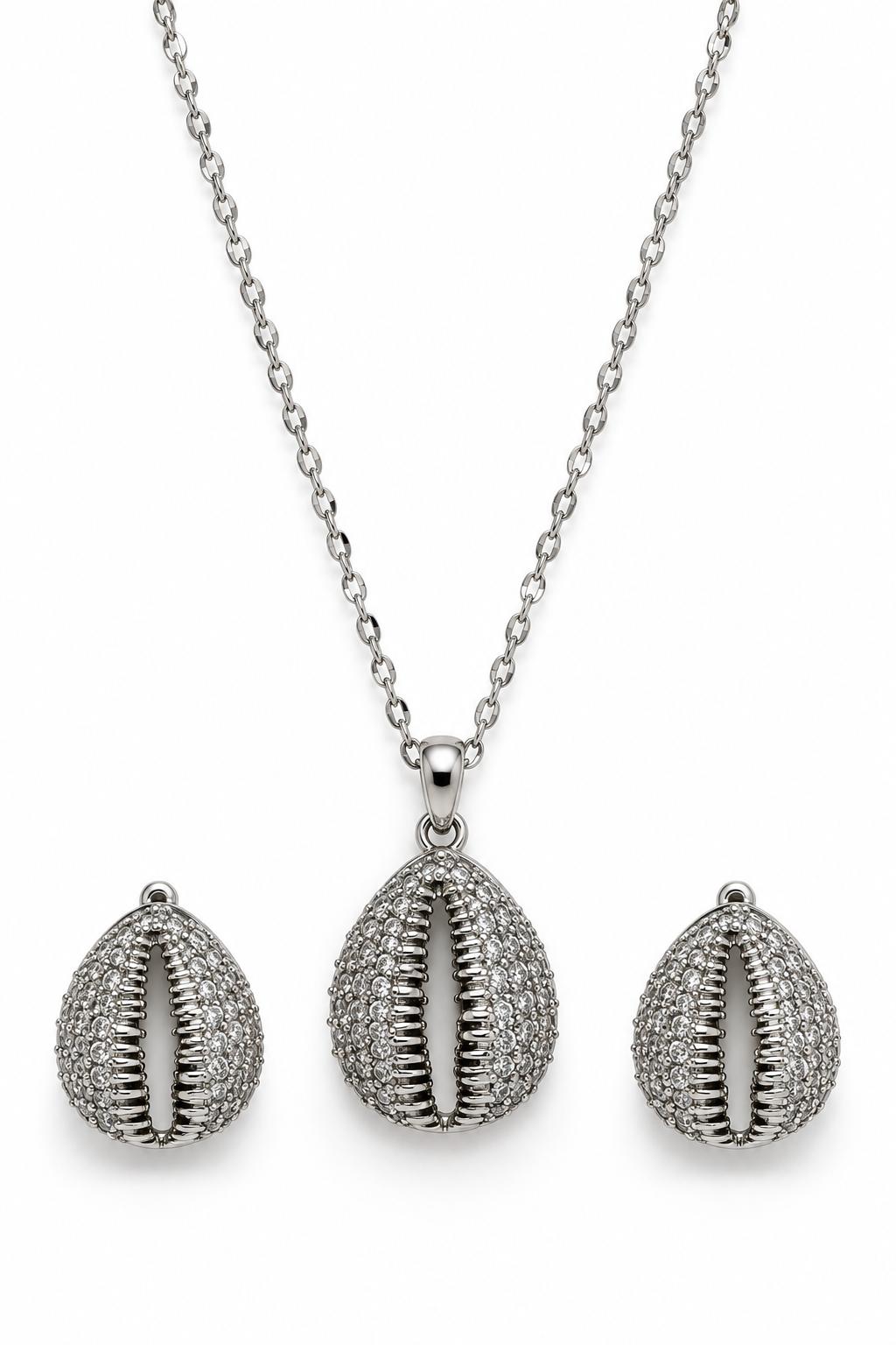 La'appel Silver Cowrie Shell Necklace & Earrings Set | Stainless Steel