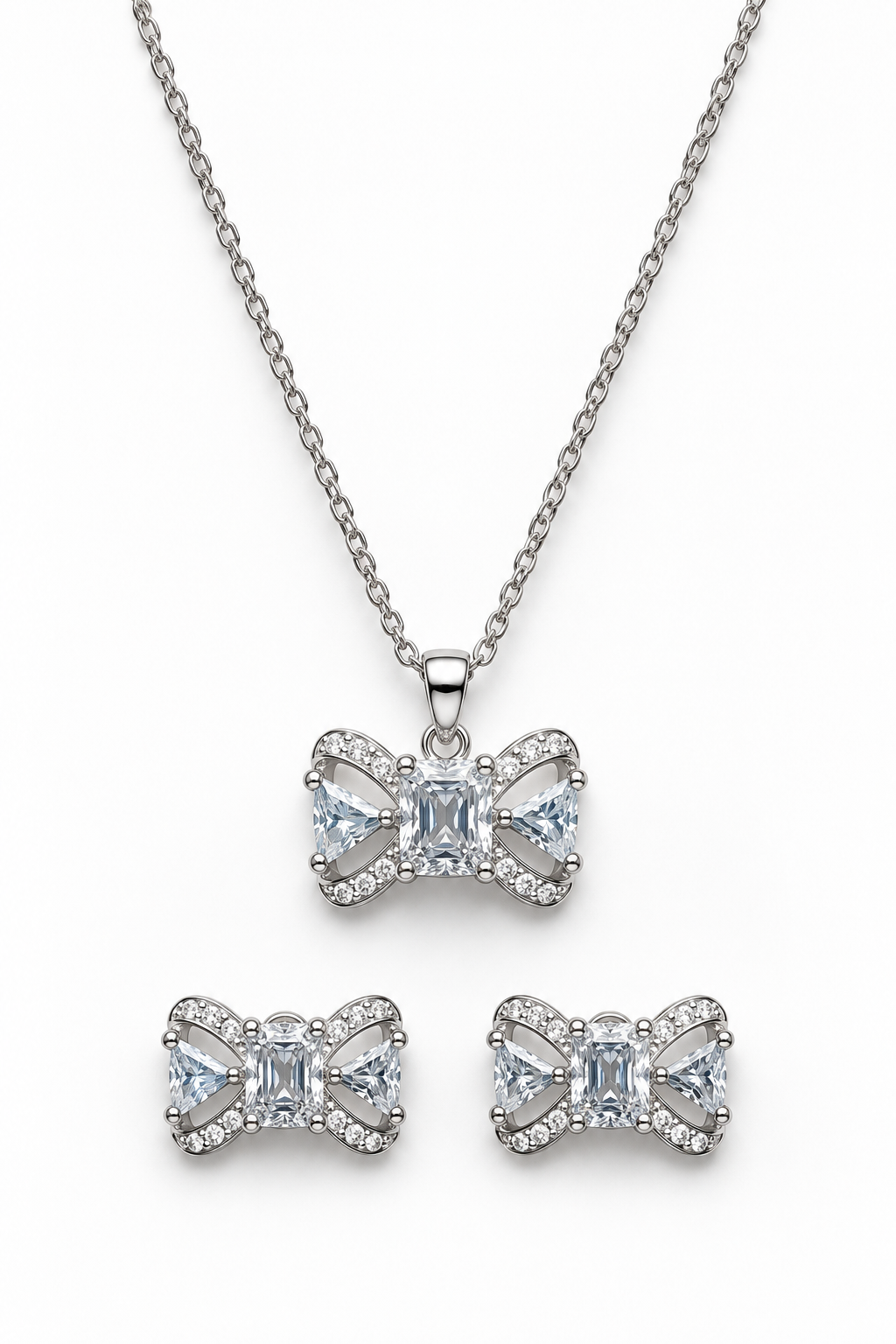 La' appel Silver Crystal Bow Necklace & Earrings Set