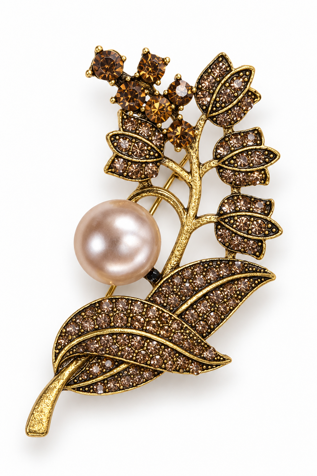 Stella Gold Pearl Leaf Brooch