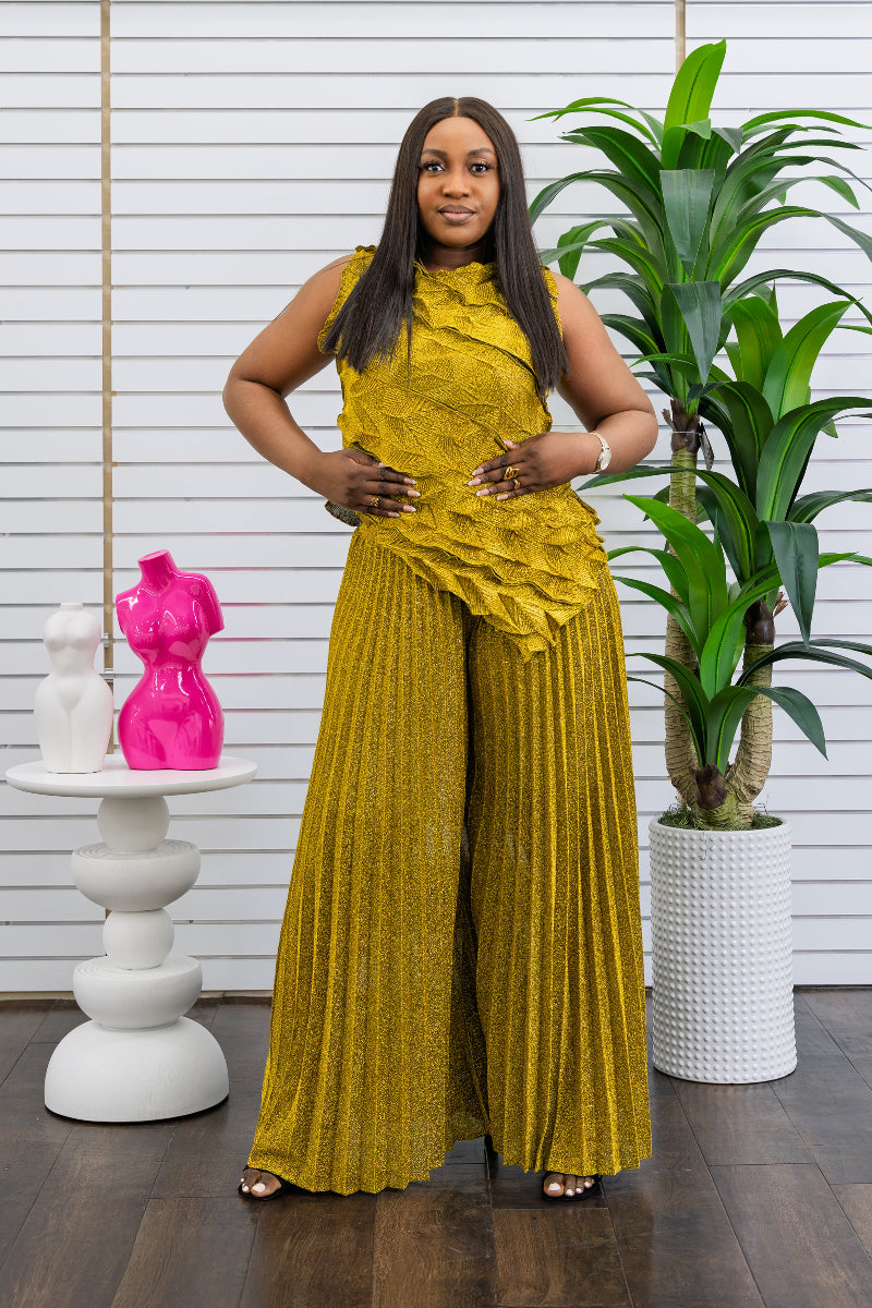 Zina Metallic Pleated Set
