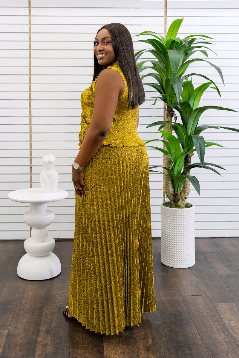 Zina Metallic Pleated Set