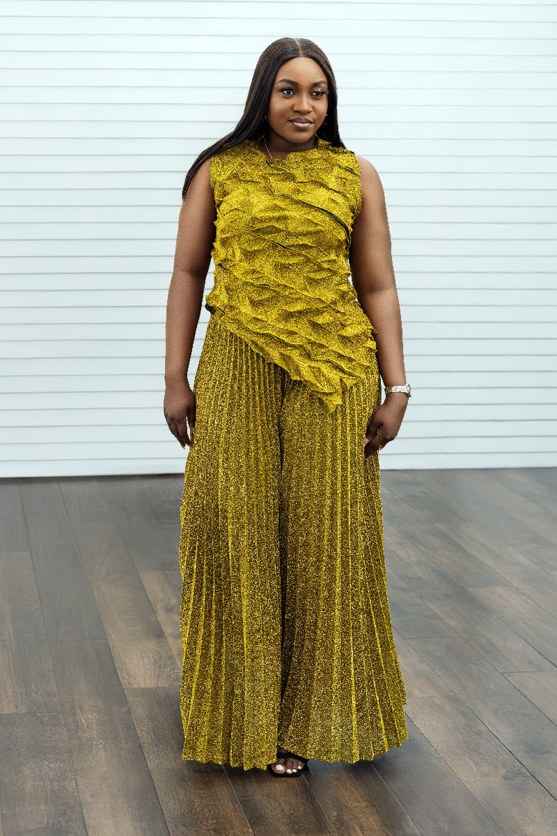 Zina Metallic Pleated Set