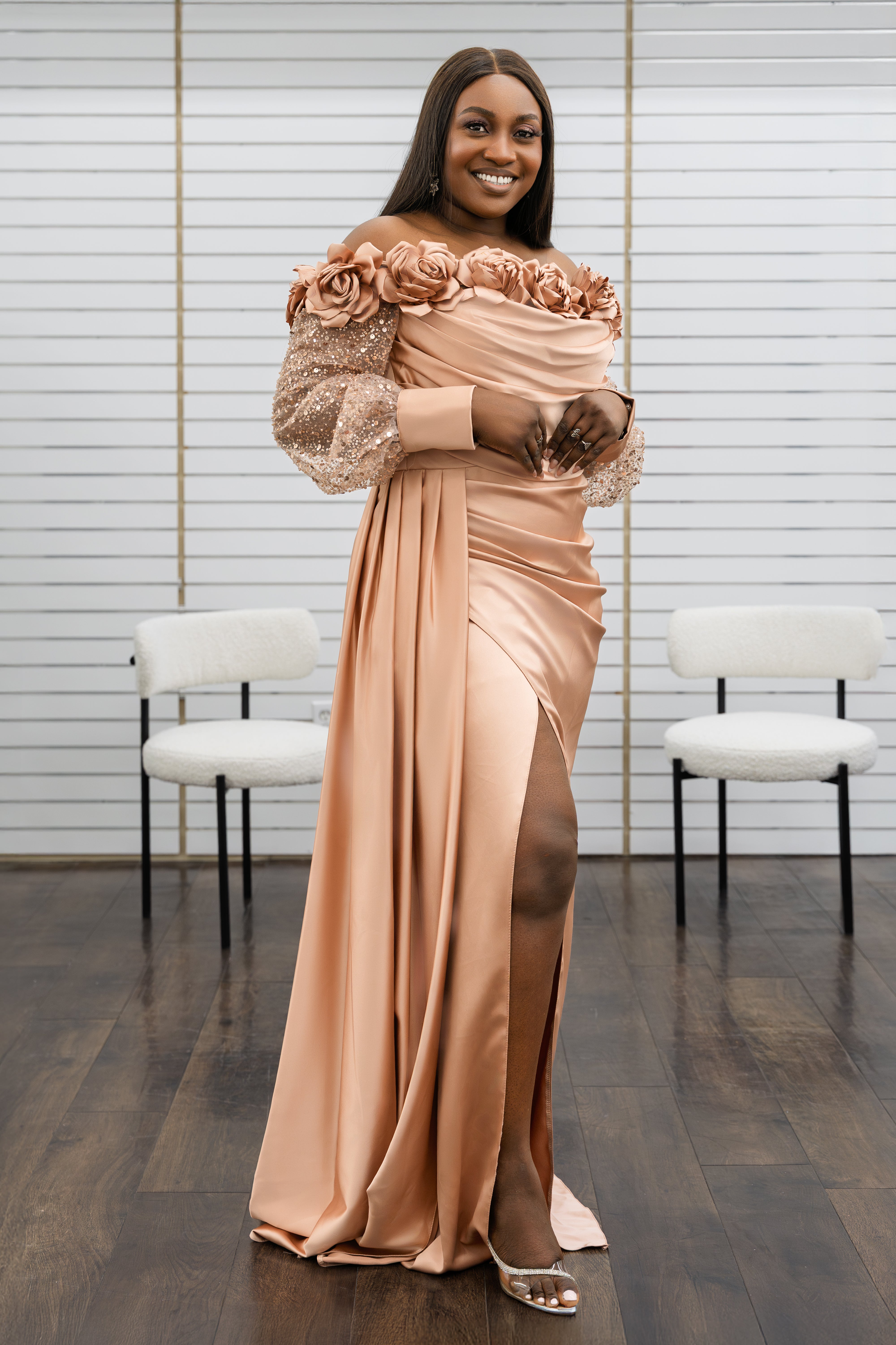 Elegant Rose Gold Evening Dress