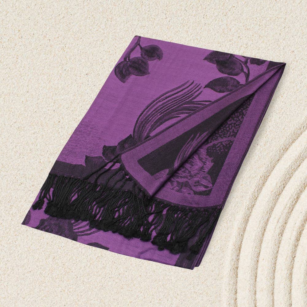 Rose Floral Pashmina Reversible Scarf Shawl: Purple